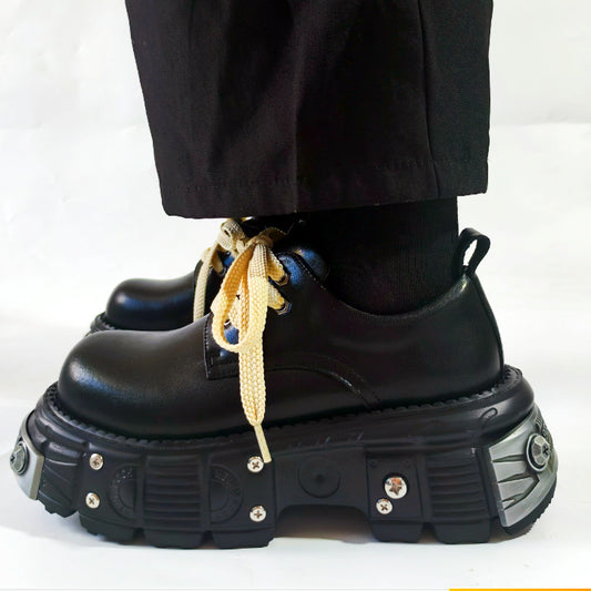 Men's Bottom Derby Cowhide Fashion British Black Big Head Height Leather Shoes