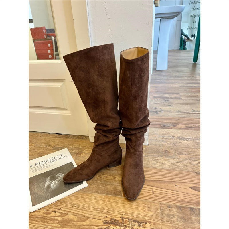 Women's Wide Tube High Leg Flat Big Women's Leather Boots