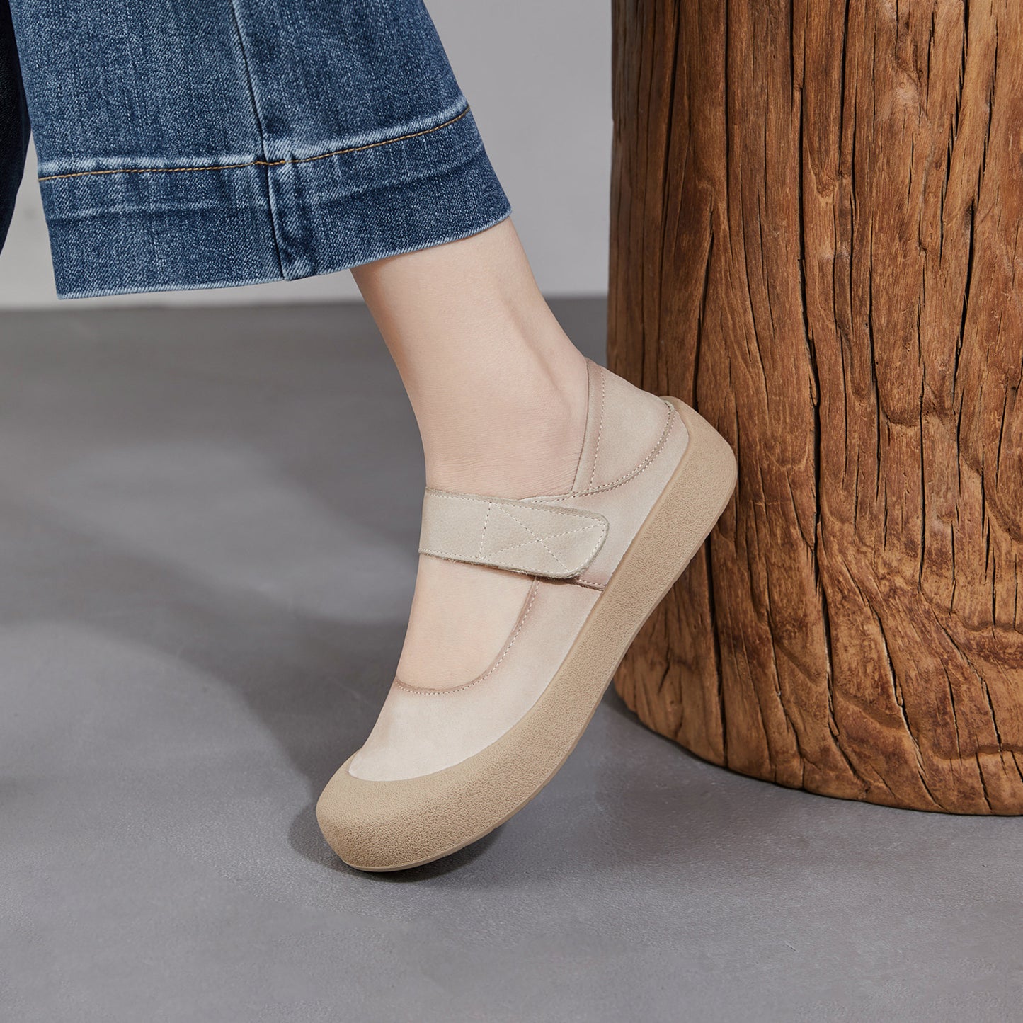 Women's Spring Word With Velcro Mary Jane Shallow Mouth Flat Women's Casual Shoes