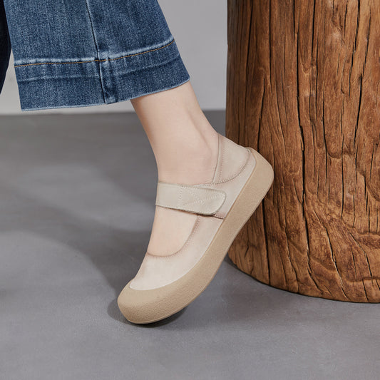 Women's Spring Word With Velcro Mary Jane Shallow Mouth Flat Women's Casual Shoes