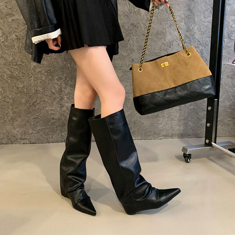 Minority Design Pointed Toe Inner Straight Female Women's Leather Boots