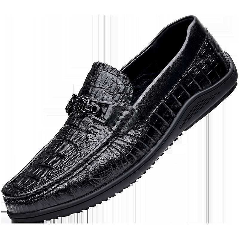Men's First Layer Cowhide Crocodile Pattern Fashion Casual Shoes