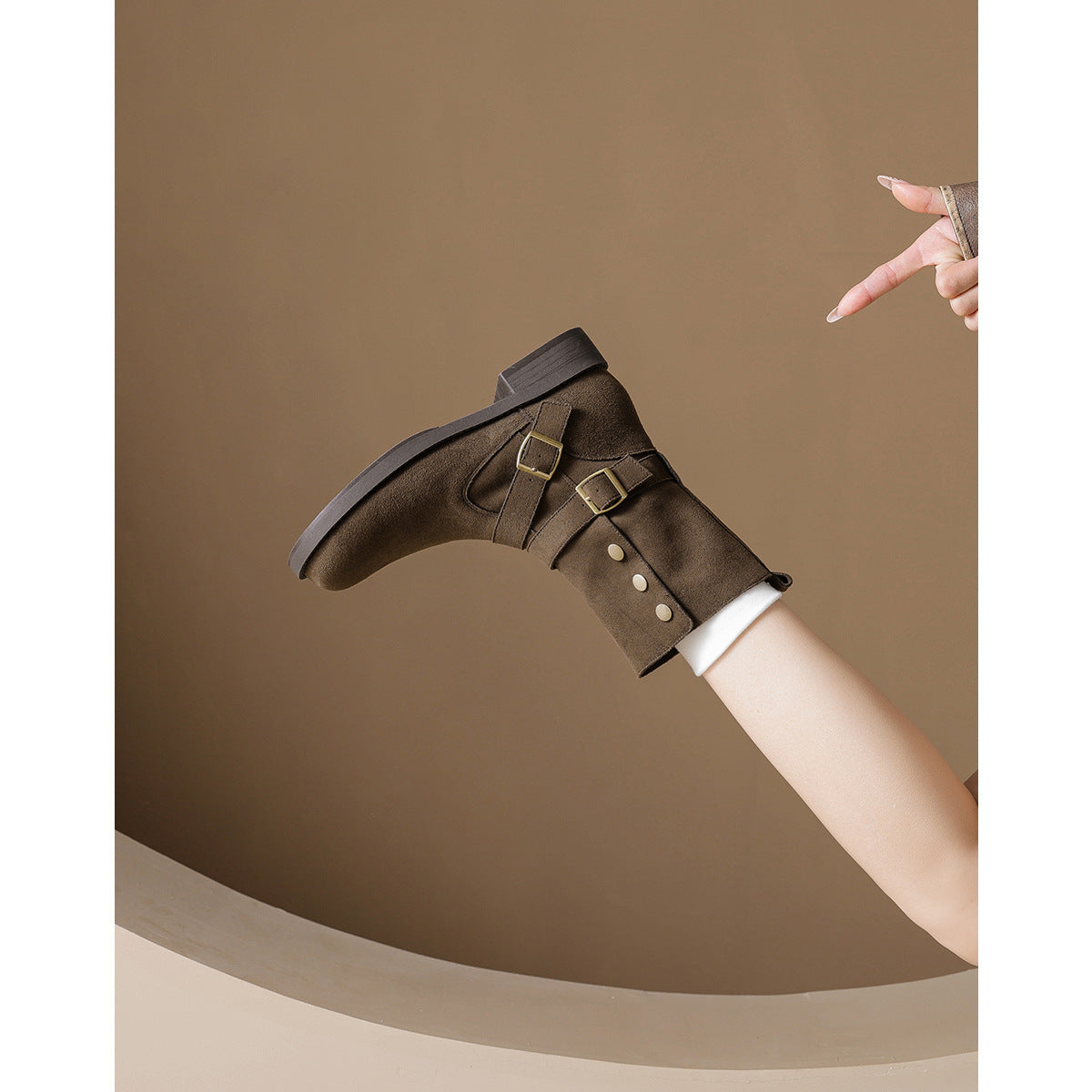 Belt Buckle Platform Ankle Female Retro Women's Leather Boots
