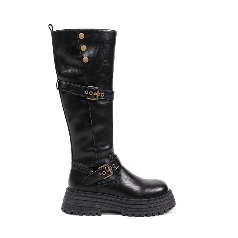 Women's Milk Drinking Sheepskin Platform Tube Knight Boots