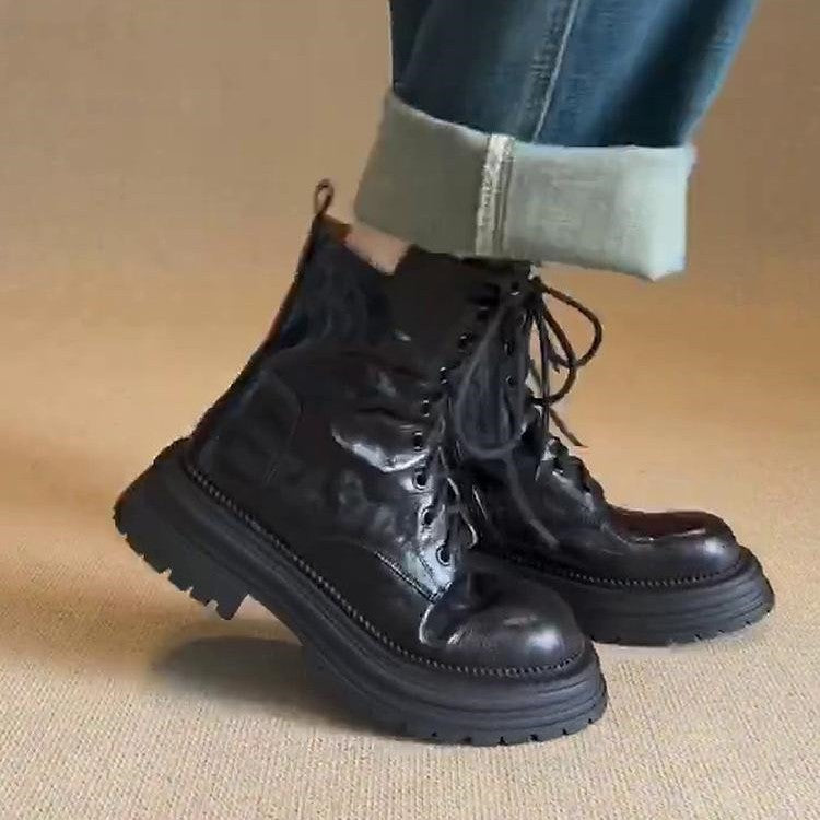 Women's Martin For British Style Round Toe Side Zipper Ankle Women's Leather Boots