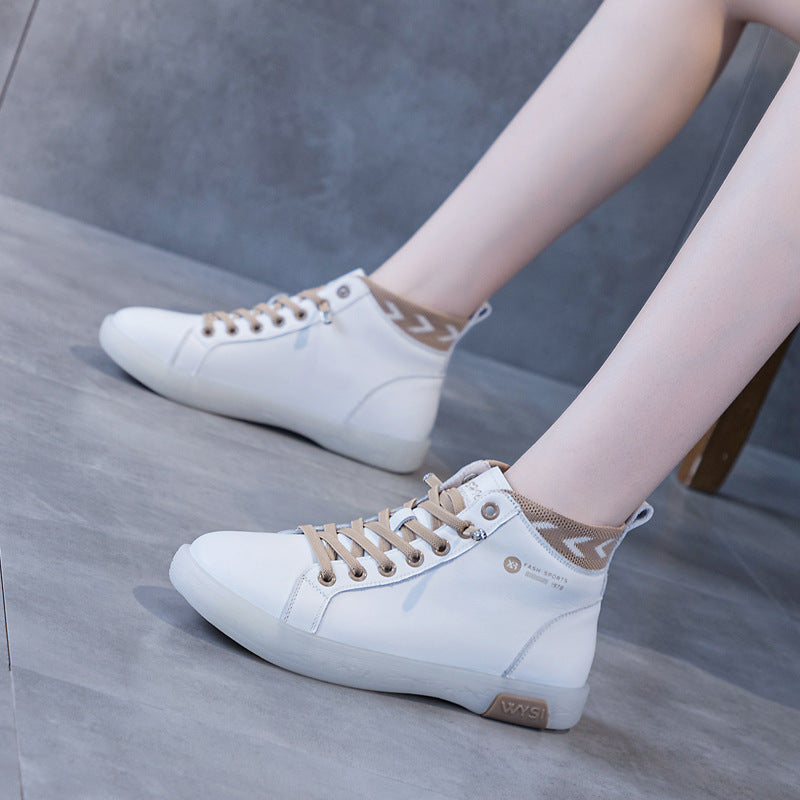 Women's Flat Top Layer Cowhide Tendon Bottom Leather Shoes