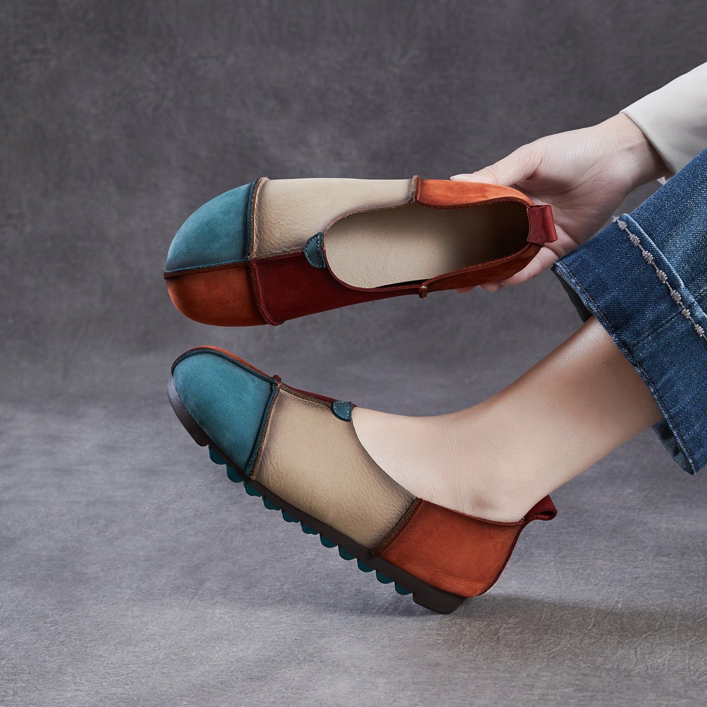 Women's First Layer Contrast Color Pumps Spring Stitching Beggar Soft Bottom Women's Casual Shoes
