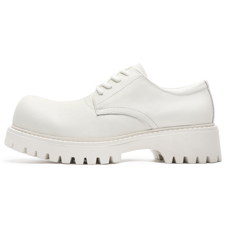 Men's White Spring Breathable Low Top Martin British Thick Sole Leather Shoes