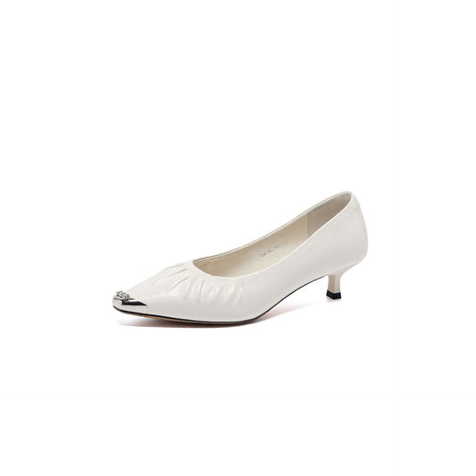 Women's First Layer Cowhide High Metal Pleated Leather Shoes