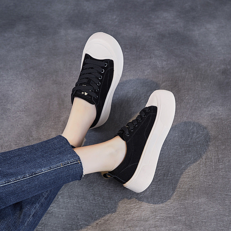 Women's Lace Up Comfort Board Spring Thick Leather Shoes
