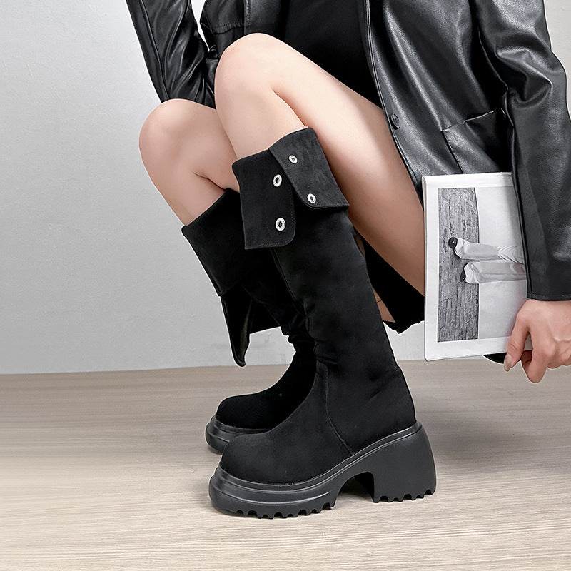 Women's Suede Thick-soled Stretch Widened Long Veet Boots