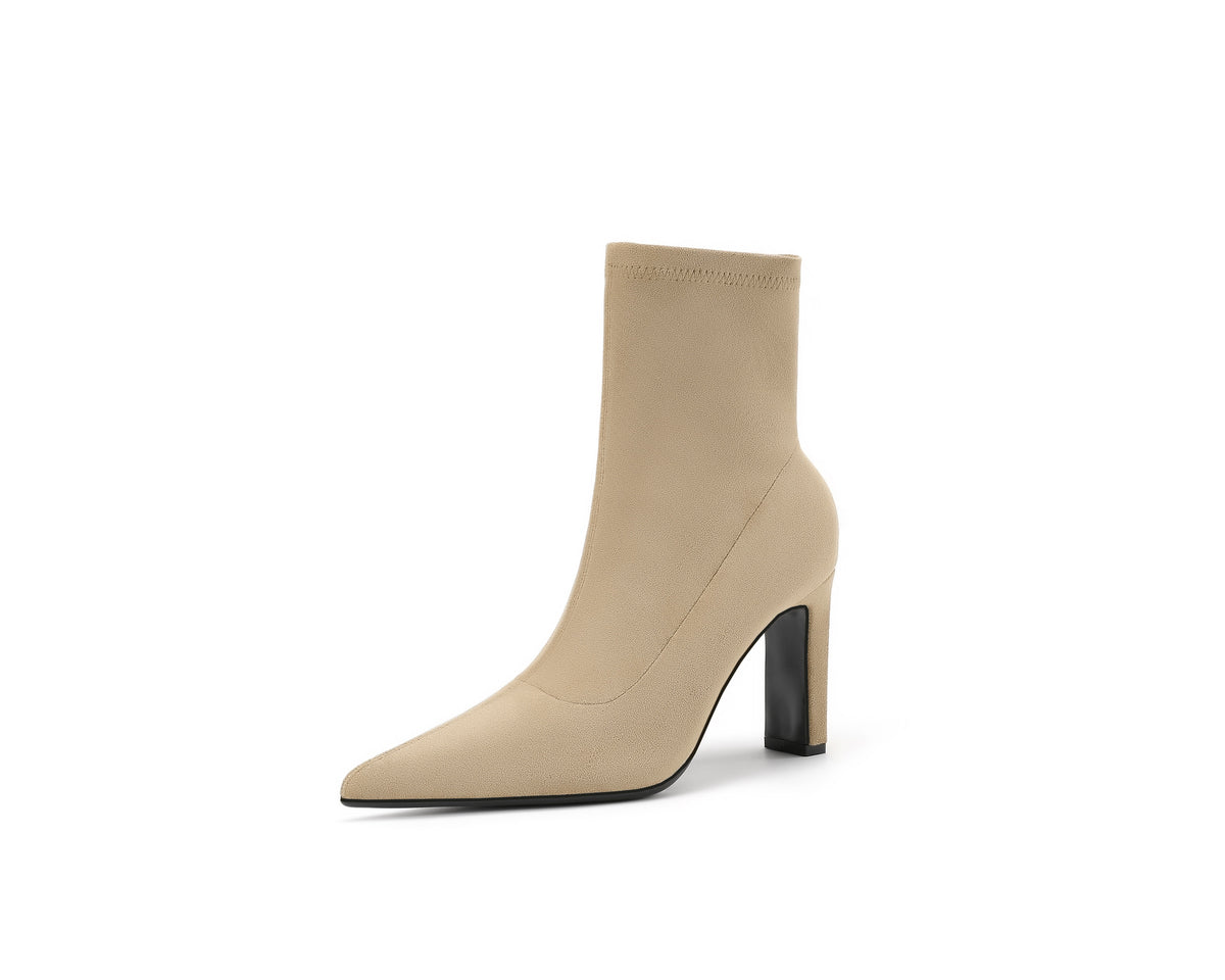 Women's Short Black Khaki Suede Socks Chunky Women's Leather Boots