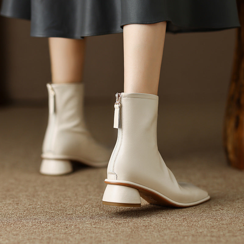 Women's Beige Comfortable Thick British Style Martin Boots