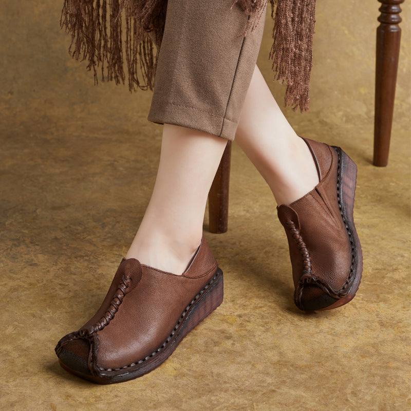 Vintage Genuine Soft Bottom Wedge Platform Flat-heeled Women's Casual Shoes