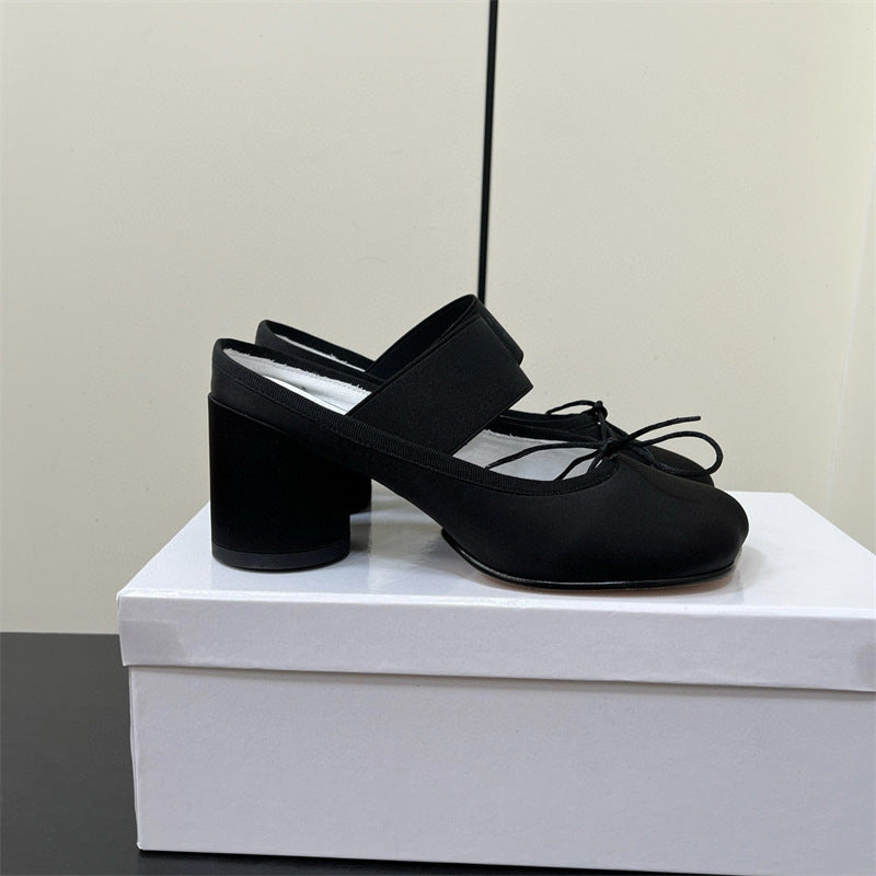 Women's Apple Shape Head Half Chunky Mules Heels