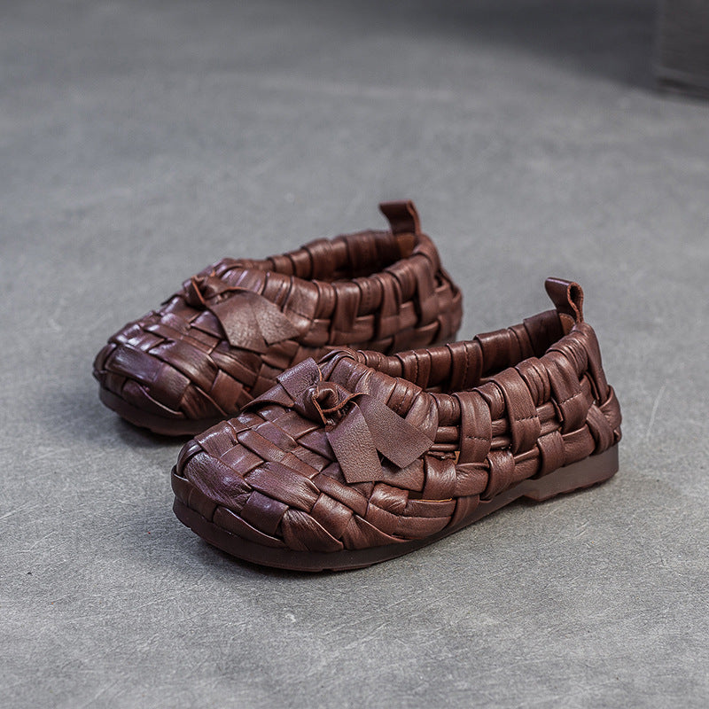 Women's Brushed Korean Style Hand-woven Breathable Hollow Bottom Flat Sandals