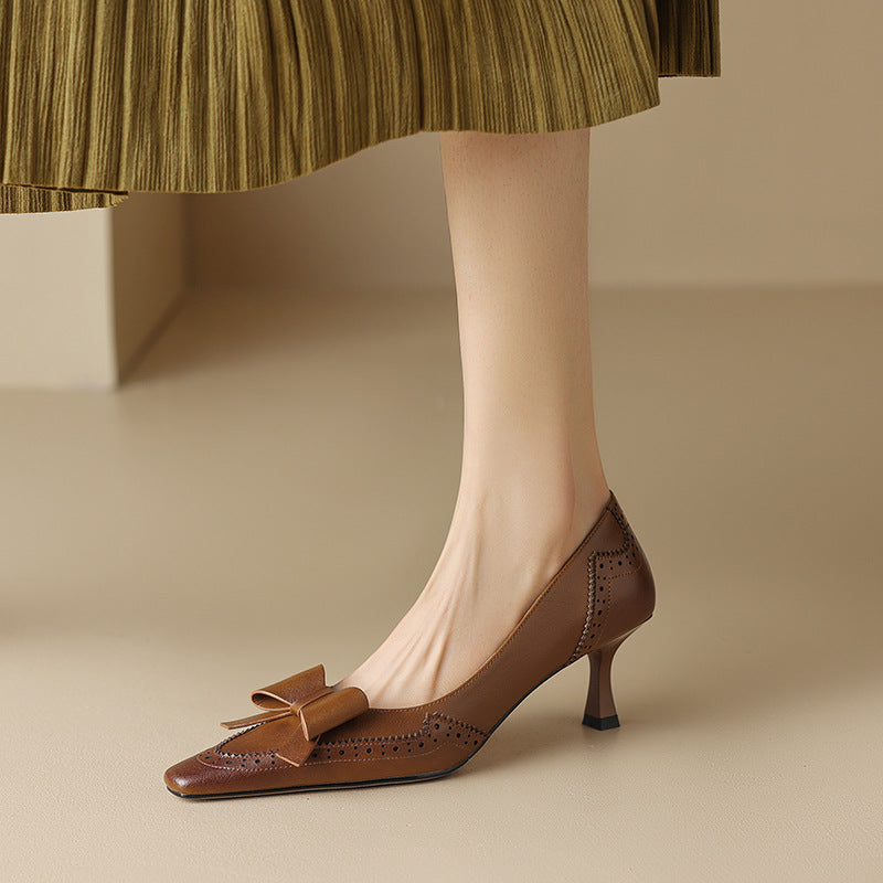 Women's Bow Elegant Graceful High Square Toe Low-cut Stiletto Women's Fashion Shoes