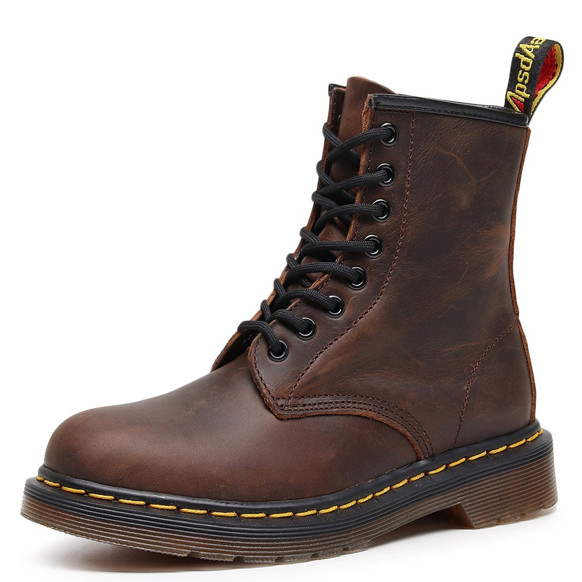 Women's & Men's Crazy Horse Brown Motorcycle Classic Retro Women's Leather Boots
