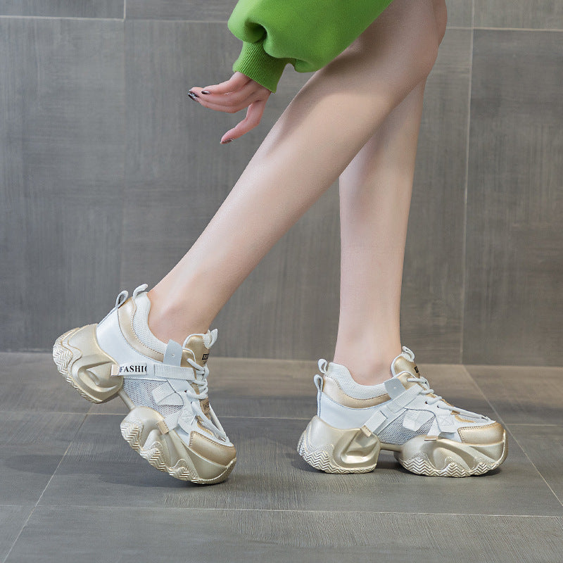 Women's Genuine Platform Height Increasing Insole Sports Leather Shoes