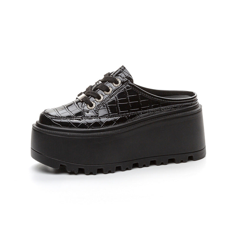 Women's Half Crocodile Pattern Platform Lazy Pump Thick-soles Slippers