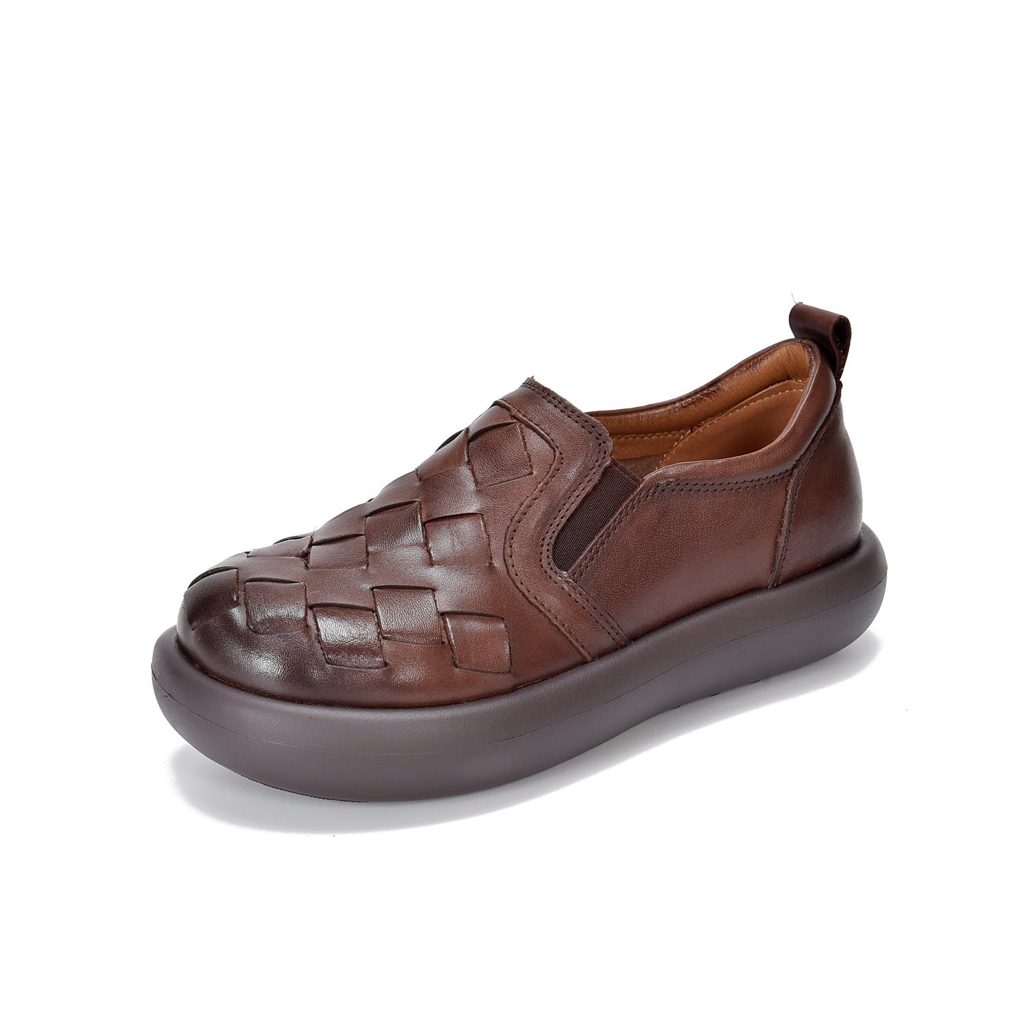 Women's Hand-woven Round Head Thick Bottom First Layer Cowhide Spring Women's Casual Shoes