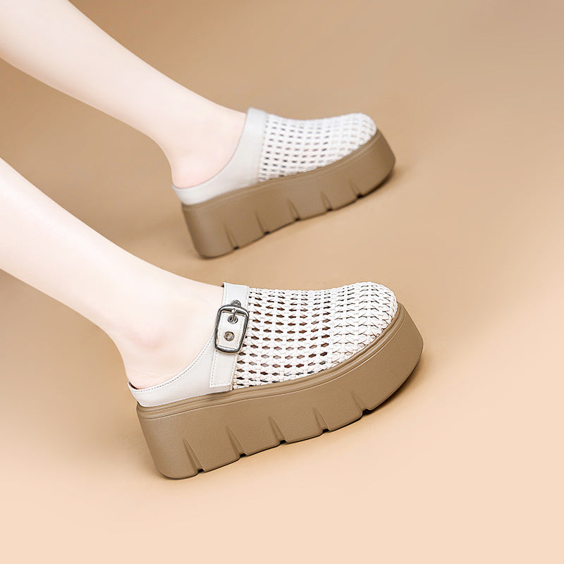 Women's Toe Half Outer Wear Thick Bottom Summer Woven Slippers