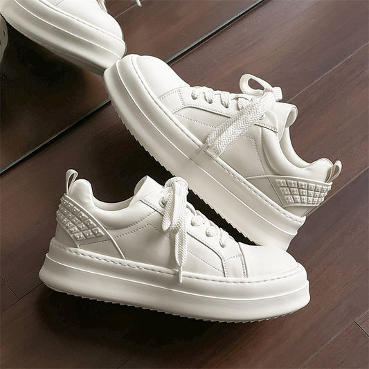 Men's Warped Head Genuine Platform White Height Increasing Low Sneakers