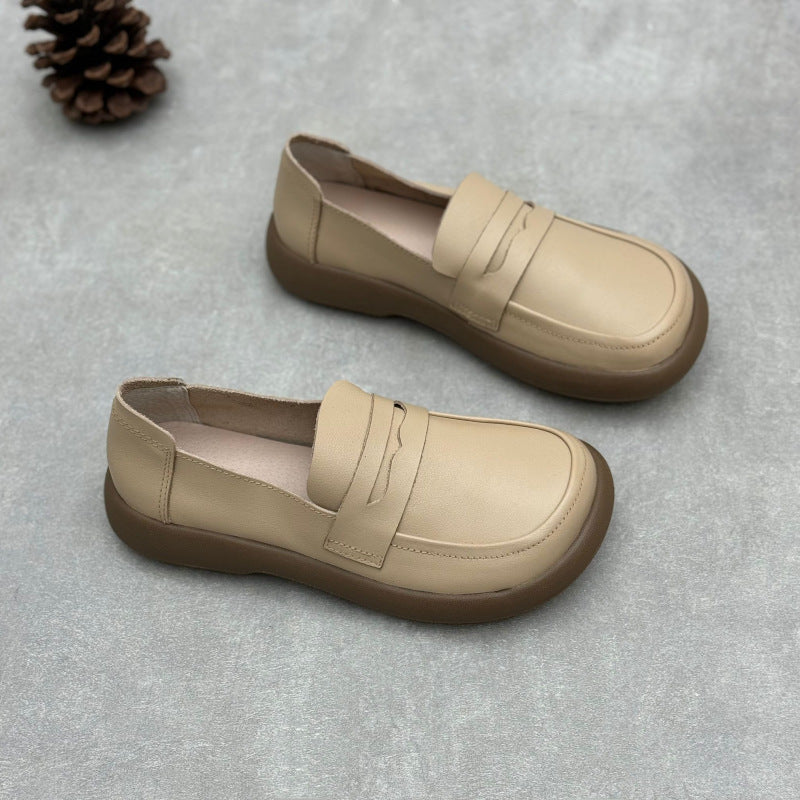 Women's Handmade Genuine Retro Artistic Round Toe Flat Bottom Slip-on Loafers