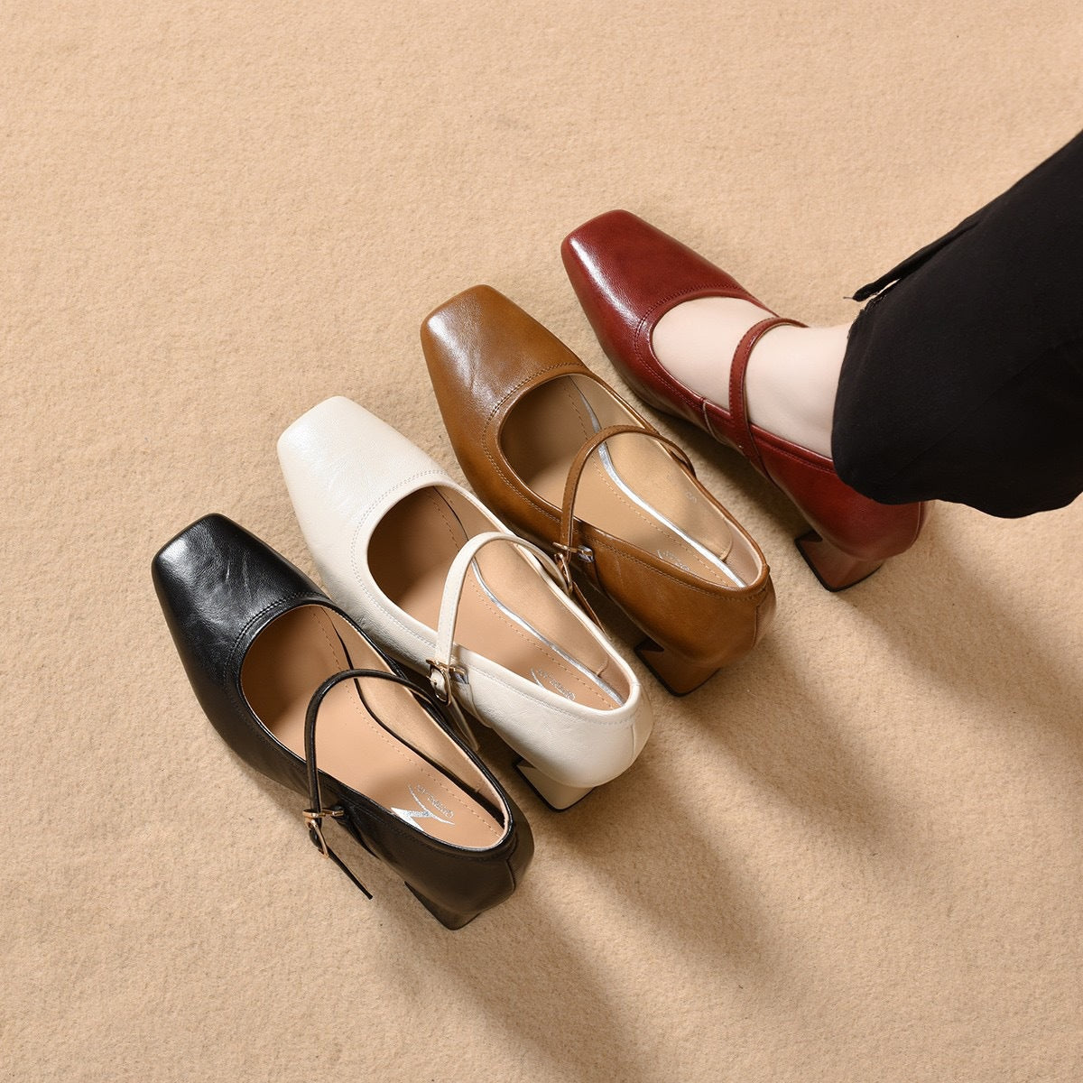 Women's Simple Elegant Texture Sheepskin Mary Jane Spring Chunky High Delicate Women's Fashion Shoes