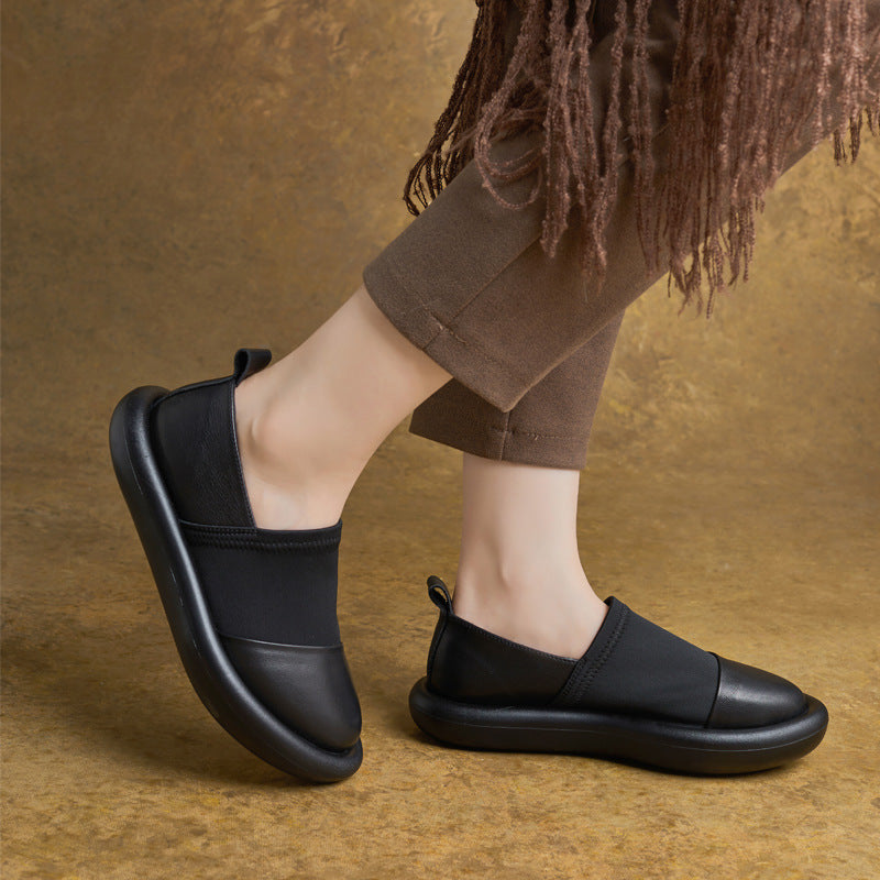 Women's Autumn Genuine Retro Platform Fashion Slip-on Flat Stretch Pumps Pointed Women's Casual Shoes