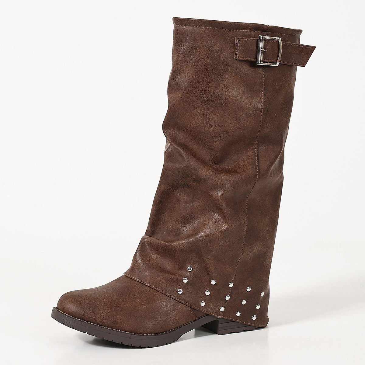 Women's Head Pleated Female Knight Knee-high Bamboo Brass Boots