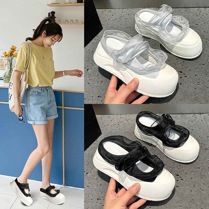 Women's Summer Lace Closed Toe Half Platform Velcro Slippers