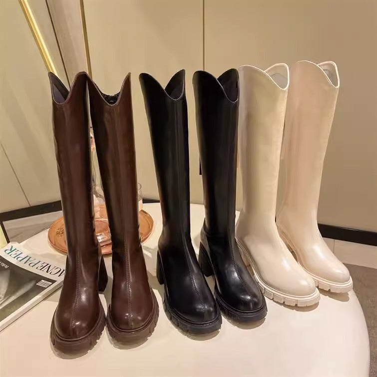 Women's Small Round Head V Cut Thick Bottom Boots