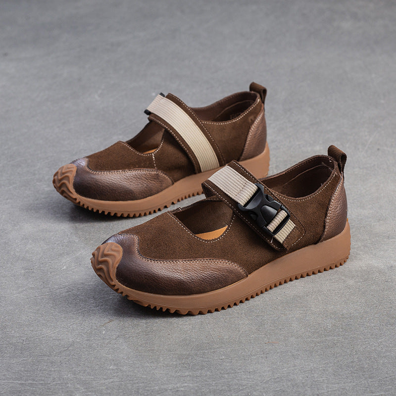 Women's Velcro Shallow Mouth Pumps Artistic Style Casual Shoes