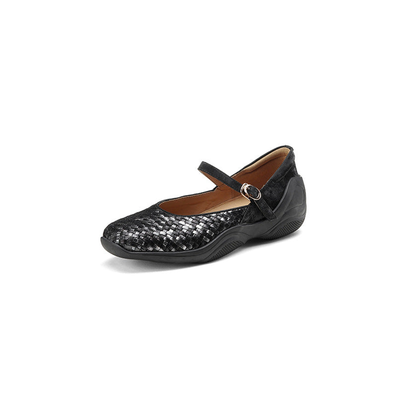 Round Head Woven Shallow Mouth With Sports Style Thick Bottom Women's Casual Shoes