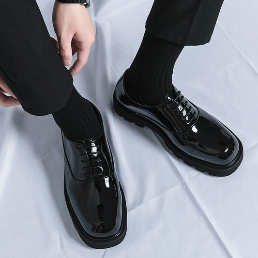Men's High-grade Platform Korean Niche Design Black Summer Tide Increased Men's Casual Leather Shoes