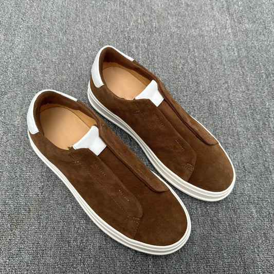 Men's Elastic Band Cow Split Lazy Flat Men's Shoes