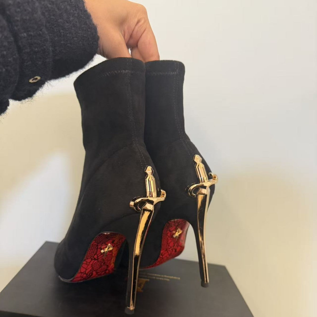 Like Woman Style Big Female Lord Golden Dagger Truncheon Booties Boots