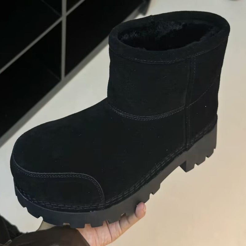 Women's Cow Suede Ugly Cute Round Thermal Snow Boots