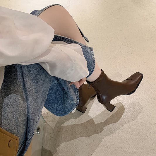 Women's Skinny Martin Temperament Western Style Square Heels