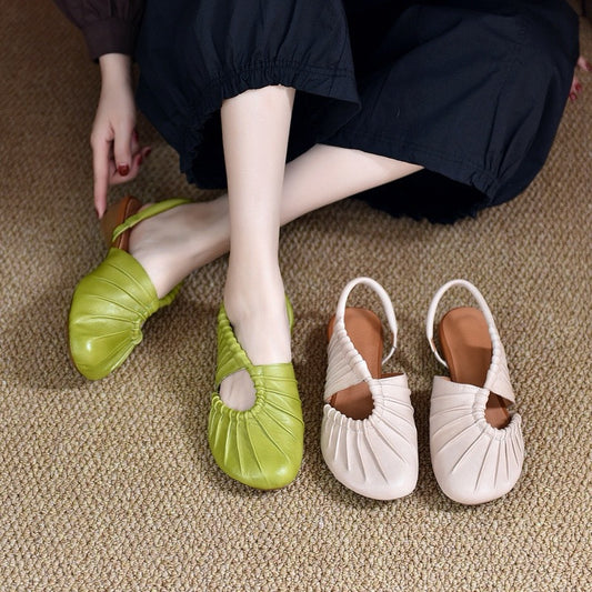 Bottom Muller Simple Pleated Round Toe Design Women's Casual Shoes