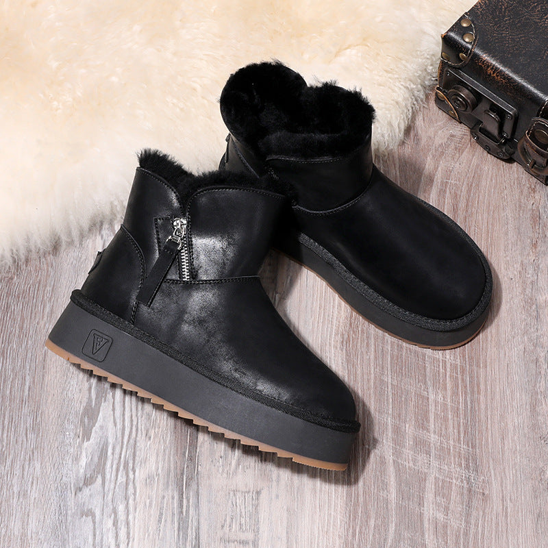 Women's Genuine Short Thick Bottom Winter Waterproof Snow Boots