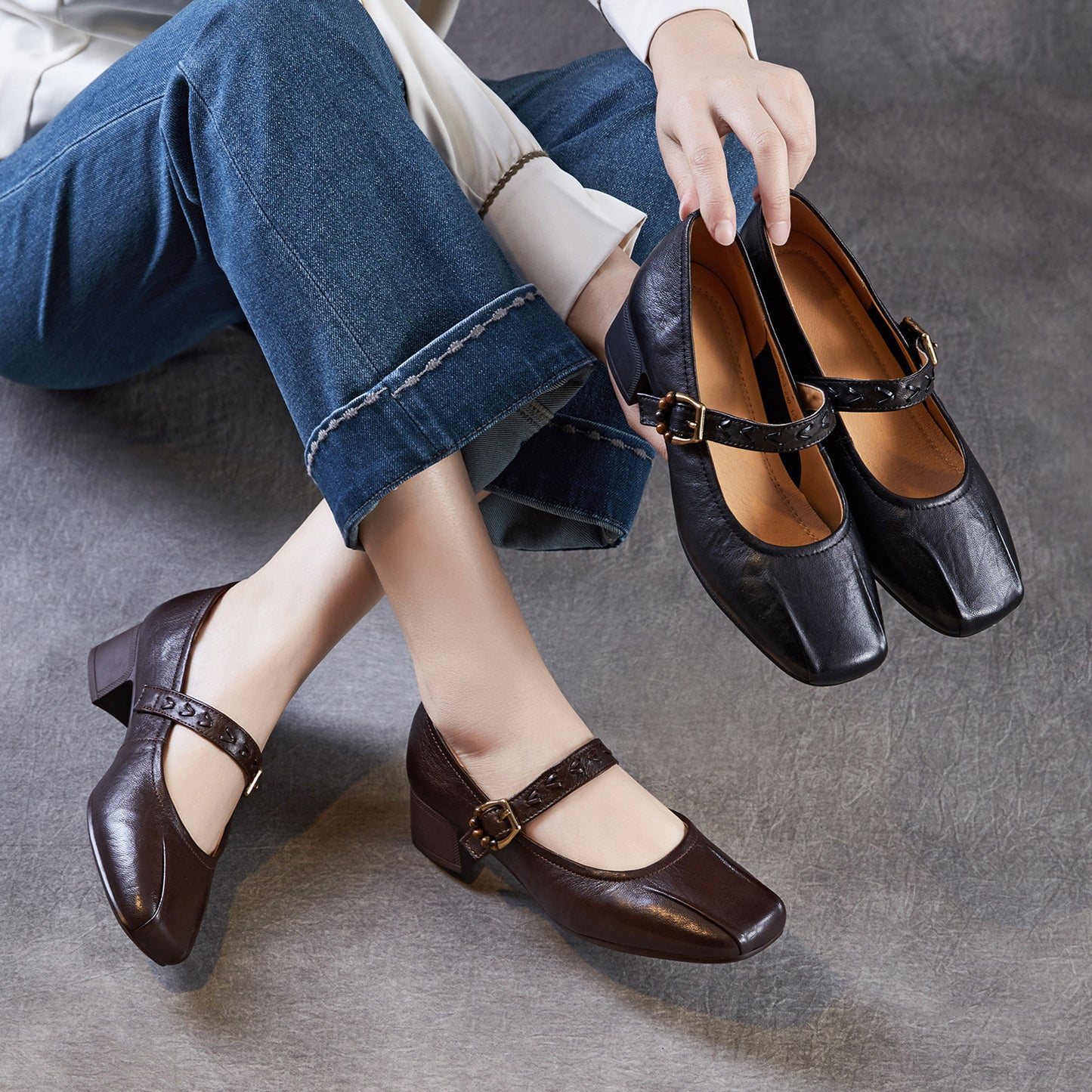 Women's Mary Jane Spring French Style Vintage Thick Bottom Leather Shoes