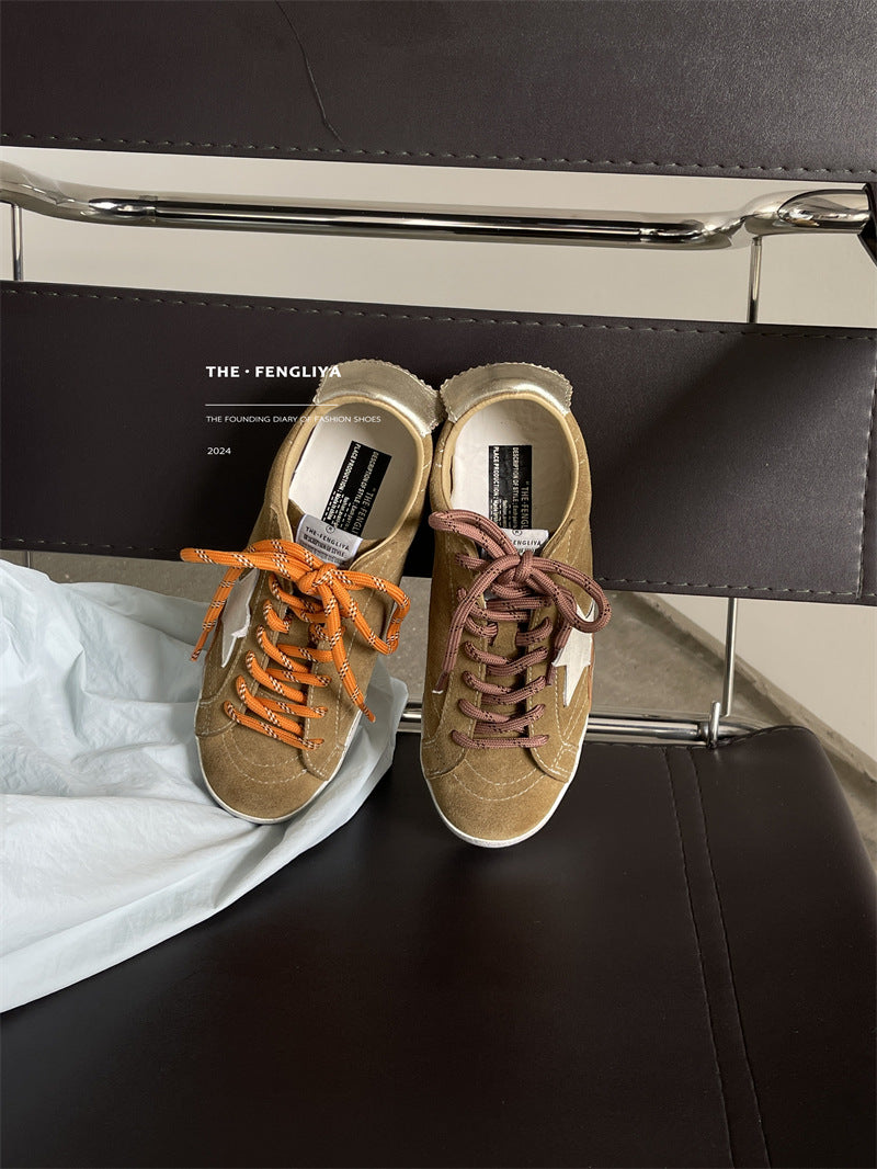 Toe Vintage Korean Style Golden Goose Trendy Cowhide Distressed Breathable Women's Sports Shoes