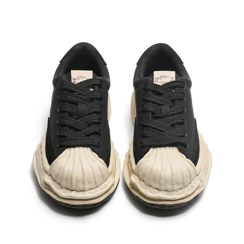Black Platform Dissoed Shell Toe Stitching Men's Board Shoes