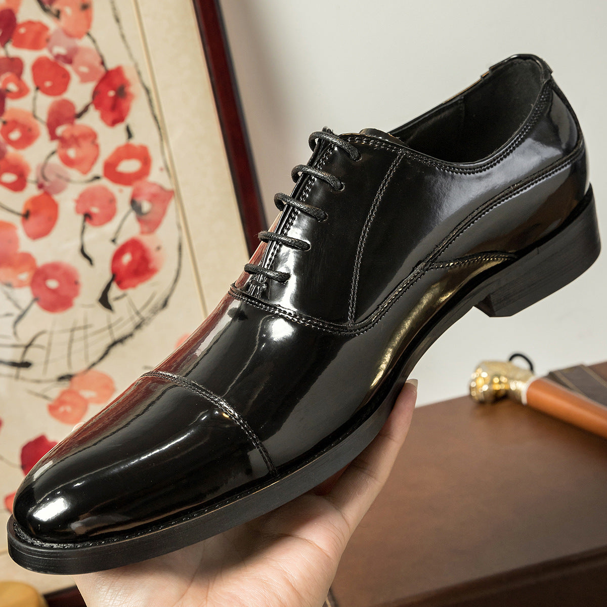Men's Korean Style Patent Three Joint Oxford Men's Shoes