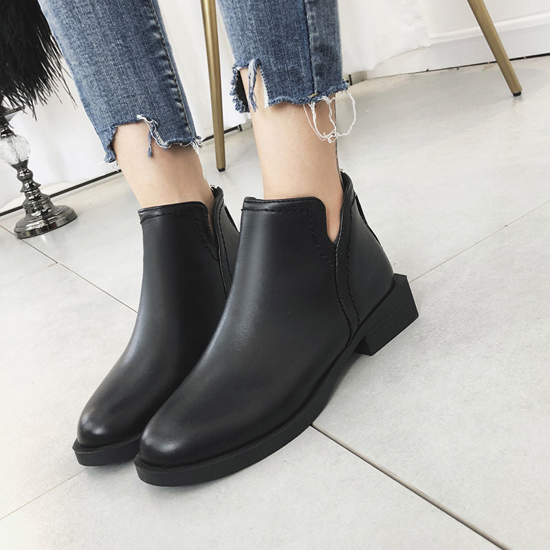 Women's British Style Ankle Thick Flat Martin Boots