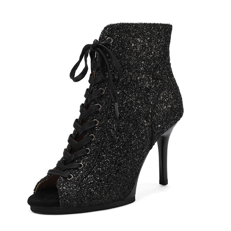 Women's Black Sexy Jazz Special Dancing Short Dance High Heeled Sandals