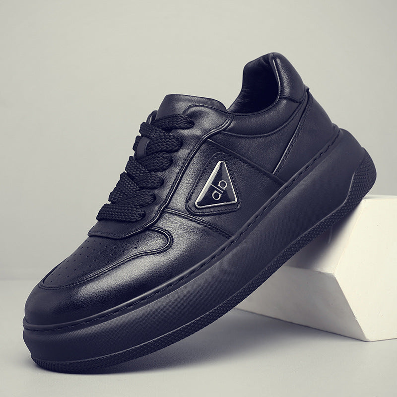 Men's Cowhide Easy Wear Genuine Breathable Low Top Thick Bottom Lightweight Men's Board Shoes