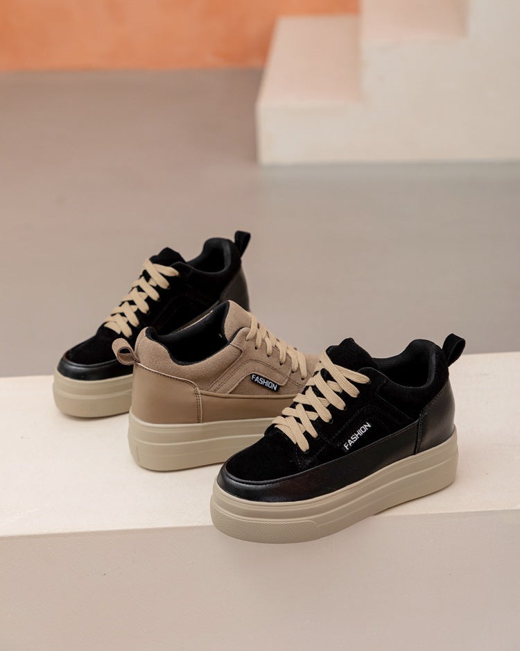 Women's Platform White Height Increasing Korean Style Genuine Women's Shoes